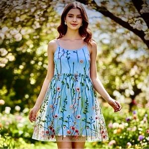 NWOT Floral light blue dress